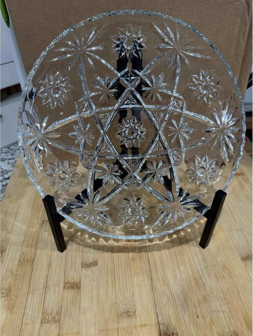 Anchor Hocking Round Tray Platter "Star Of David"  10.75" Vintage Clear Glass **